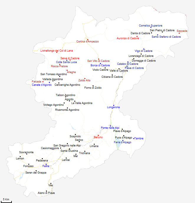 mappa provincia di Belluno