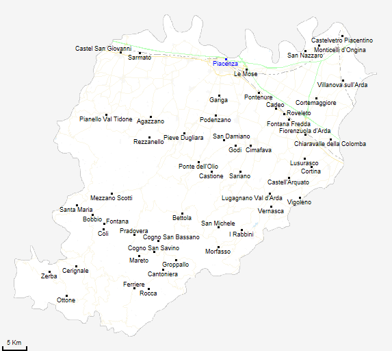 mappa provincia di Piacenza