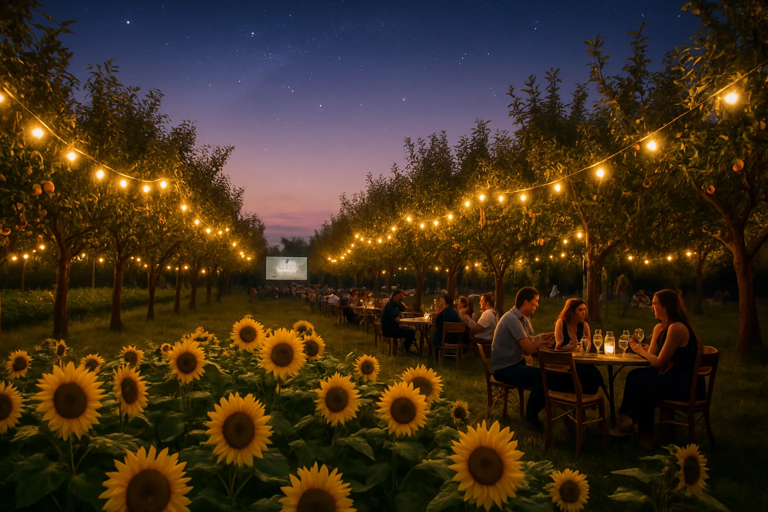 Il frutteto illuminato di Villorba (Treviso) dove raccogliere girasoli e vivere l'estate: aperitivi, cinema e incontri c